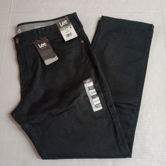 Lee Flat Front Chino with Motion Flex Waistband Pants Men's 40x30 Black Slim Fit - Picture 1 of 7